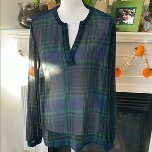 Plaid Sheer Women's Top - Green and Blue